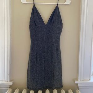 Black and silver sparkly body con mini dress